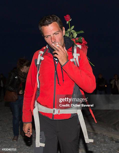 Former Societe General trader Jerome Kerviel walks to the French border to surrender to police on May 18, 2014 in Menton, France. Kerviel, convicted...