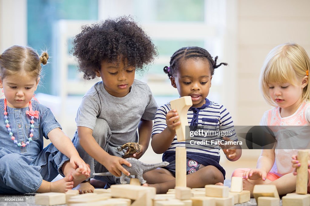 Kids Playing with Building Blocks