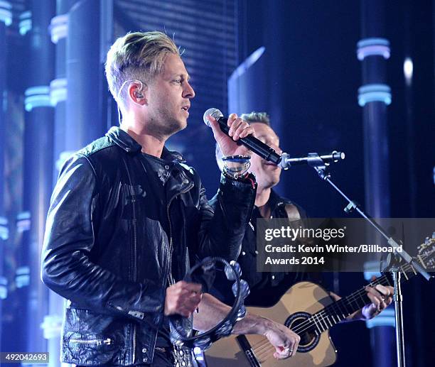 Recording artists Ryan Tedder and Zach Filkins of OneRepublic perform onstage during the 2014 Billboard Music Awards at the MGM Grand Garden Arena on...