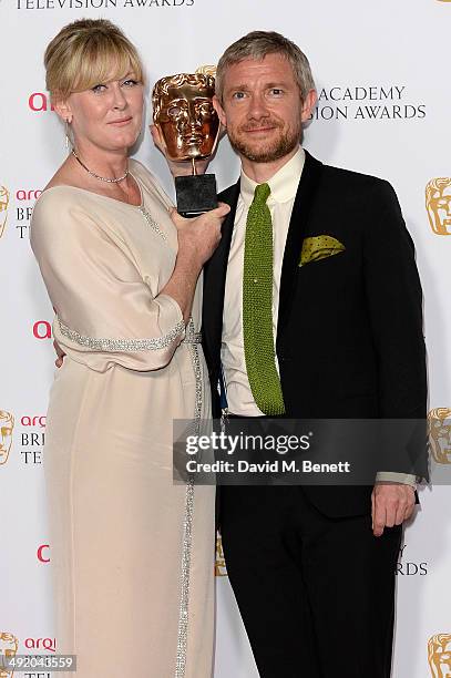 Sarah Lancashire and Martin Freeman attends the Arqiva British Academy Television Awards at Theatre Royal on May 18, 2014 in London, England.