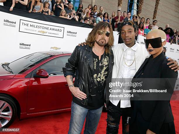 Recording artists Billy Ray Cyrus, Wiz Khalifa and model Amber Rose attend the 2014 Billboard Music Awards at the MGM Grand Garden Arena on May 18,...
