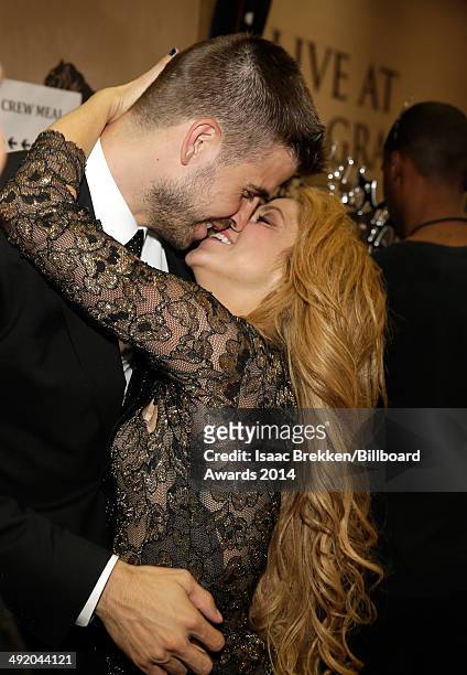 Recording artist Shakira and soccer player Gerard Pique attend the 2014 Billboard Music Awards at the MGM Grand Garden Arena on May 18, 2014 in Las...