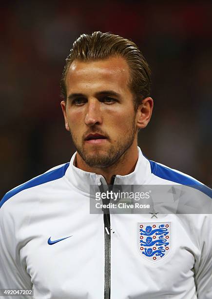 Harry Kane of England looks on prior to the UEFA EURO 2016 Group E qualifying match between England and Estonia at Wembley on October 9, 2015 in...
