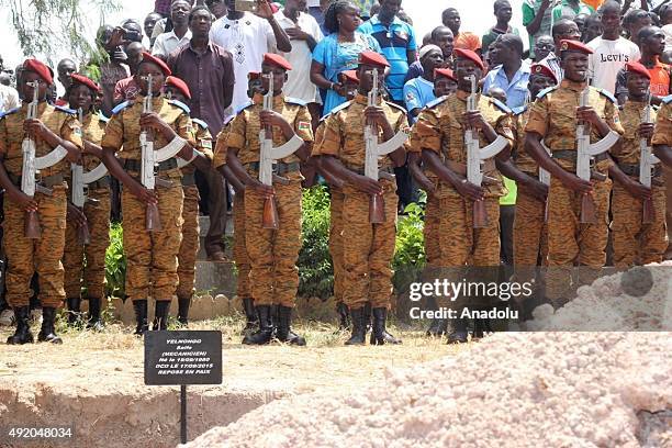 Soldiers are seen in Ouagadougou, Burkina Faso on October 9, 2015 during a gathering of up to 3,000 people to remember victims of September 16 coup...