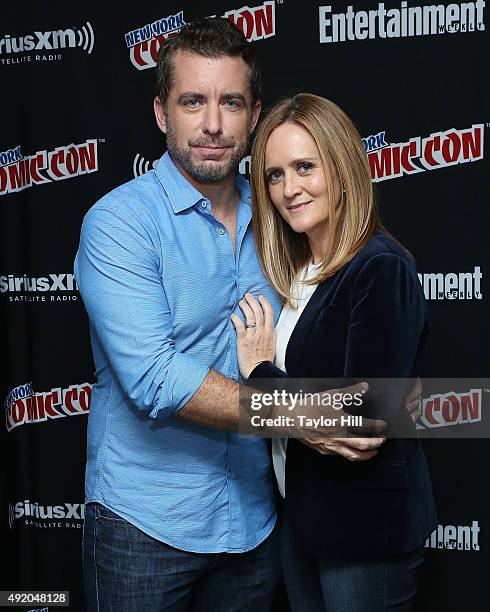 Jason Jones and Samantha Bee visit the SiriusXM Studios during New York Comic-Con at The Jacob K. Javits Convention Center on October 9, 2015 in New...