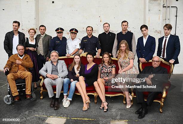 All the actors of the film 'Pregau' pose at Sargfabrik on October 9, 2015 in Vienna, Austria.