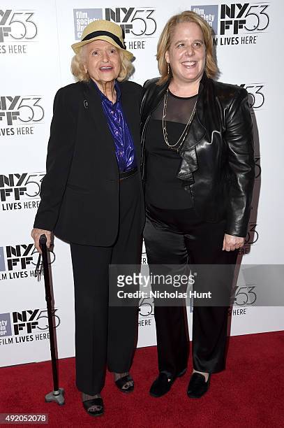 Edie Windsor and Roberta A. Kaplan attend the premiere of "Carol" during the 53rd New York Film Festival at Alice Tully Hall, Lincoln Center on...