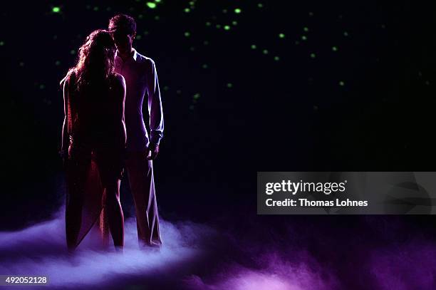 Joelina Drews and Marc Aurel Zeeb performe with a rumba dance during the fith show of the television competition 'Stepping Out' on October 9, 2015 in...