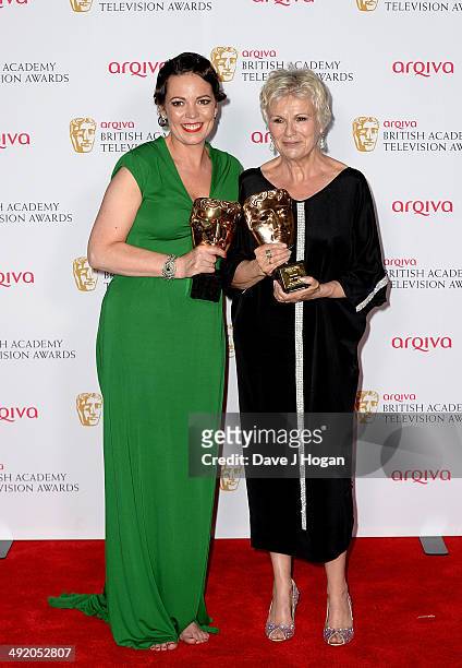 Olivia Colman with her Leading Actress Award and Julie Walters with her Fellowship Award at the Arqiva British Academy Television Awards at Theatre...