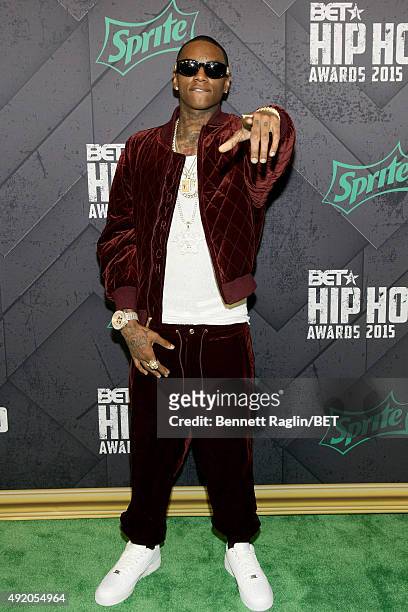 Rapper Soulja Boy attends the BET Hip Hop Awards 2015 presented by Sprite at Atlanta Civic Center on October 9, 2015 in Atlanta, Georgia.