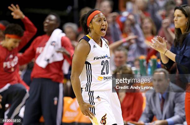 Briann January of the Indiana Fever celebrates after making a three point shot against the Minnesota Lynx during Game Three of the 2015 WNBA Finals...