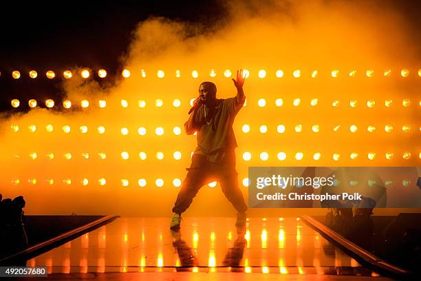 Recording artist Kanye West performs onstage at the 2015 iHeartRadio Music Festival at MGM Grand Garden Arena on September 18, 2015 in Las Vegas,...