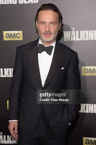 Actor Andrew Lincoln attends the season six premiere of "The Walking Dead" at Madison Square Garden on October 9, 2015 in New York City.