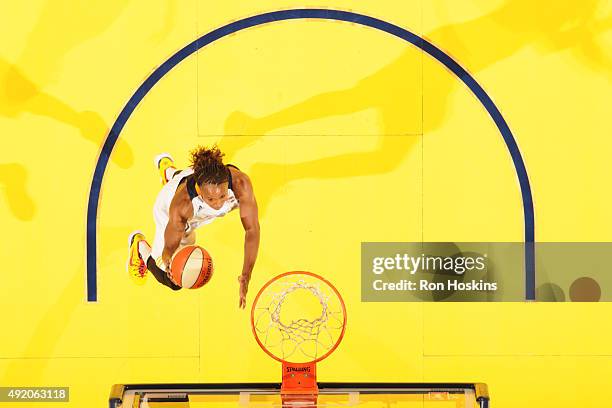 Tamika Catchings of the Indiana Fever shoots the ball against the Minnesota Lynx during Game Three of the 2015 WNBA Finals on October 9, 2015 at...