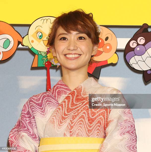 Actress Yuko Oshima attends the 'Anpanman' Press conference on July 4, 2015 in Tokyo, Japan.