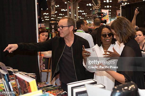 Candid photos of Chloe Bennet , Clark Gregg and Whoopi Goldberg shopping during day 2 of New York Comic Con at The Jacob K. Javits Convention Center...