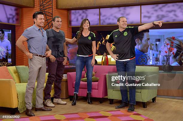 Fernando Colunga, Eduardo Yanez, Ana Patricia Gamez and Alan Tacher are seen on the set of 'Despierta America' to promote the film 'Ladrones' at...