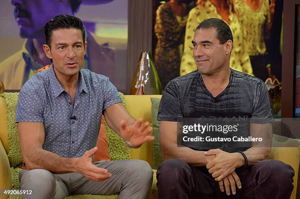 Fernando Colunga and Eduardo Yanez visit the set of 'Despierta America' to promote his film 'Ladrones' at Univision Studios on October 9, 2015 in...