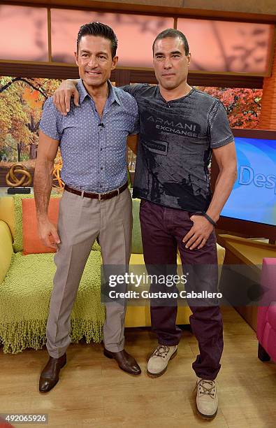 Fernando Colunga and Eduardo Yanez visit the set of 'Despierta America' to promote his film 'Ladrones' at Univision Studios on October 9, 2015 in...