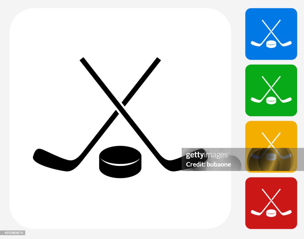 Hockeyschläger und Puck-Symbol flache Grafik Design