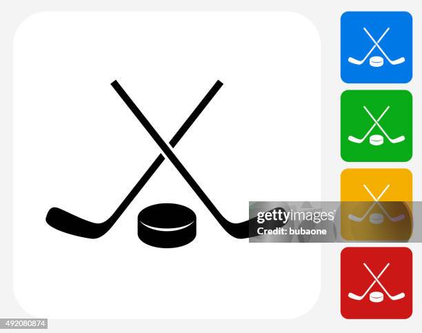 hockey stick and puck icon flat graphic design - roller hockey stock illustrations