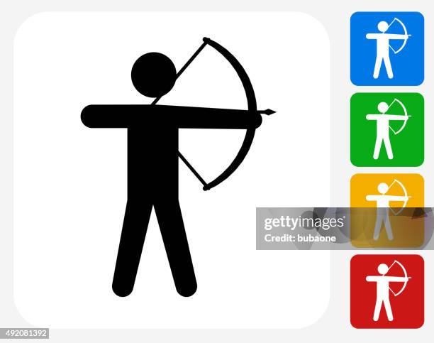archery icon flat graphic design - taking a bow stock illustrations