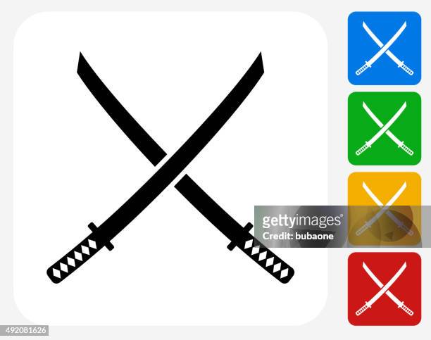 ilustrações, clipart, desenhos animados e ícones de katana espadas plana ícone de design gráfico - espadas