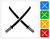 Katana Swords Icon Flat Graphic Design