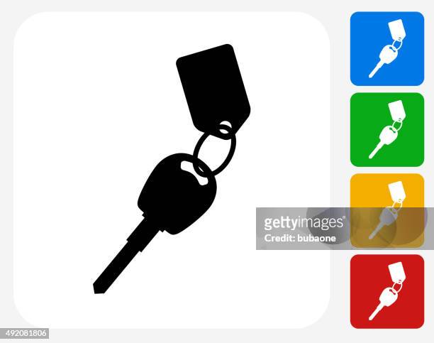ilustraciones, imágenes clip art, dibujos animados e iconos de stock de llaves con llavero de iconos planos de diseño gráfico - car key