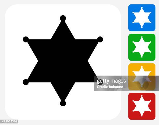 ilustraciones, imágenes clip art, dibujos animados e iconos de stock de sheriff badge iconos planos de diseño gráfico - sheriff