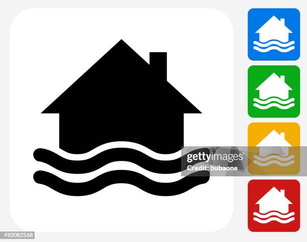 stockillustraties, clipart, cartoons en iconen met house flooding icon flat graphic design - restauratiestijl