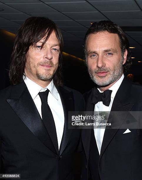 Andrew Lincoln and Norman Reedus attend AMC's "The Walking Dead" Season 6 Fan Premiere Event 2015 at Madison Square Garden on October 9, 2015 in New...