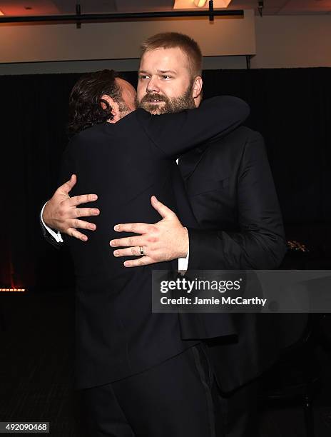 Andrew Lincoln and writer Robert Kirkman attend AMC's "The Walking Dead" Season 6 Fan Premiere Event 2015 at Madison Square Garden on October 9, 2015...