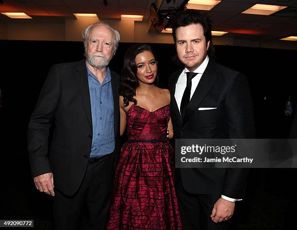 Scott Wilson, Christian Serratos and Josh McDermitt attend the AMC's "The Walking Dead" Season 6 Fan Premiere Event 2015 at Madison Square Garden on...