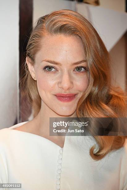 Amanda Seyfried attends the promotional event for Shiseido's Cle de Peau Beaute at the Palace Hotel on October 9, 2015 in Tokyo, Japan.