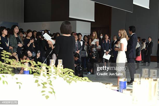 Amanda Seyfried attends the promotional event for Shiseido's Cle de Peau Beaute at the Palace Hotel on October 9, 2015 in Tokyo, Japan.