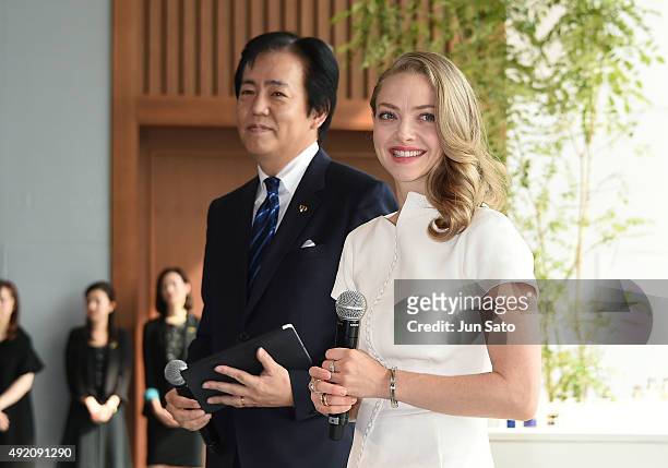 Amanda Seyfried attends the promotional event for Shiseido's Cle de Peau Beaute at the Palace Hotel on October 9, 2015 in Tokyo, Japan.