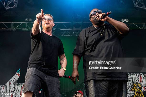 El-P and Killer Mike of Run The Jewels perform during Austin City Limits MusicFestival at Zilker Park on October 9, 2015 in Austin, Texas.