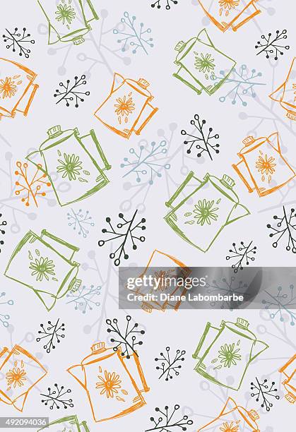 cute hand drawn kitschy kitchen seamless pattern - kitsch kitchen stock illustrations