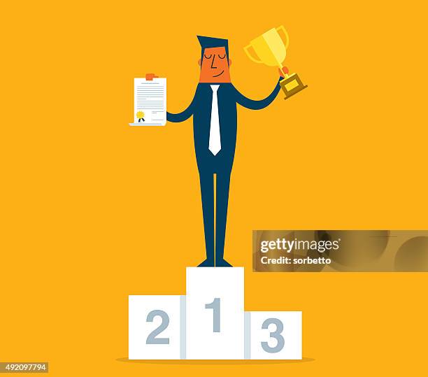 businessman on podium - holding certificate stock illustrations