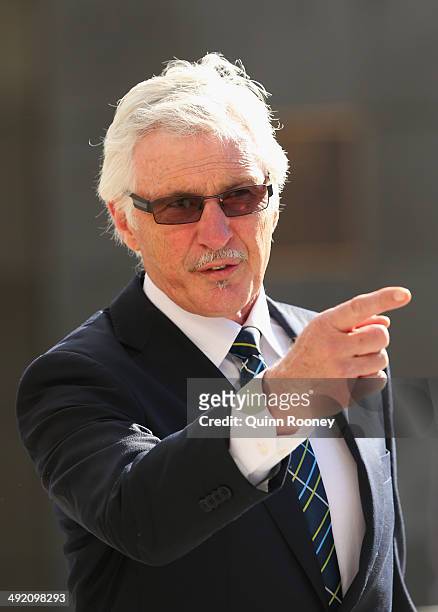 Michael Malthouse the coach of the blues arrives for the public service for Tom Hafey at Melbourne Cricket Ground on May 19, 2014 in Melbourne,...