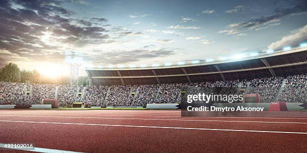 . stadium with running tracks - åskådarläktare bildbanksfoton och bilder