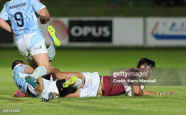 James Hemera of King Country dives to score a try during the round eight Heartland Championship match between King Country and East Coast on October...