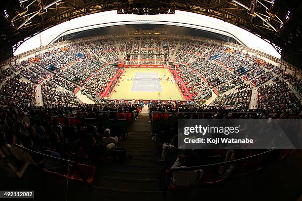 An overview during the men's doubles semi final match between Raven Klaasen of South Africa and Marcelo Melo of Brazil, and Aisam-Ul-Haq Qureshi of...