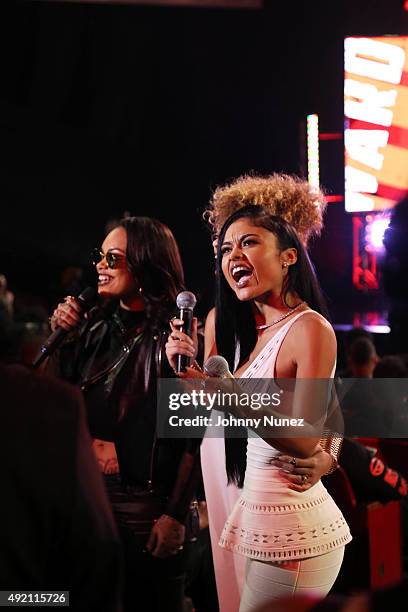 Morgan Westbrooks and India Love Westbrooks speak at the 2015 BET Hip Hop Awards at Boisfeuillet Jones Atlanta Civic Center on October 9 in Atlanta,...