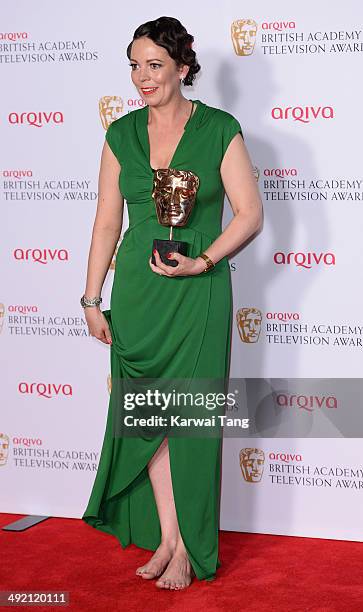 Olivia Colman with the Leading Actress Award for Broadchurch, at the Arqiva British Academy Television Awards held at the Theatre Royal on May 18,...
