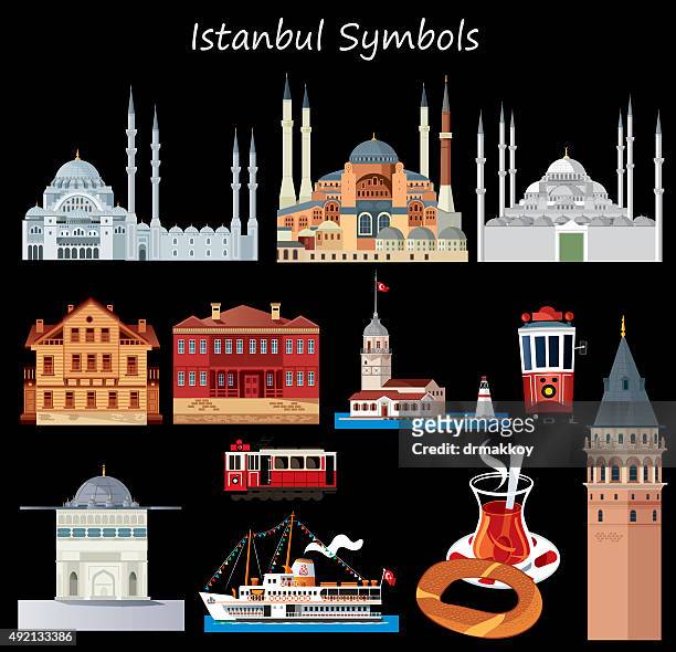 stockillustraties, clipart, cartoons en iconen met istanbul symbols - galata tower