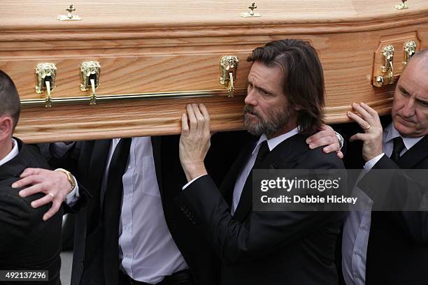 Jim Carrey attends The Funeral of Cathriona White on October 10, 2015 in Cappawhite, Tipperary, Ireland.