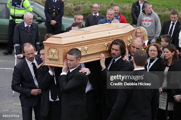 Jim Carrey attends The Funeral of Cathriona White on October 10, 2015 in Cappawhite, Tipperary, Ireland.