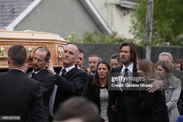 Jim Carrey attends The Funeral of Cathriona White on October 10, 2015 in Cappawhite, Tipperary, Ireland.